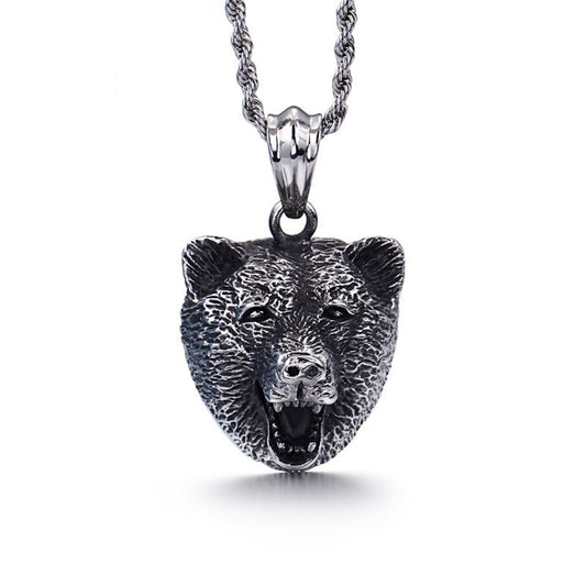 Titanium Steel Blacken Bear Pendant 34x31mm