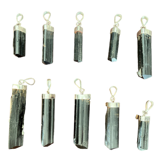 Black Tourmaline Pendant with S.925 - Size 14 - 20mm Long - Pakistan - NEW124