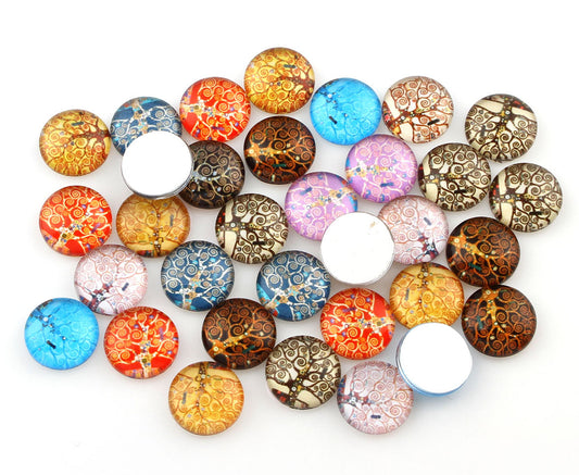 Time Gem Glass Cabochon Flat Round - Tree of Life - Mixed Colors - 6 mm