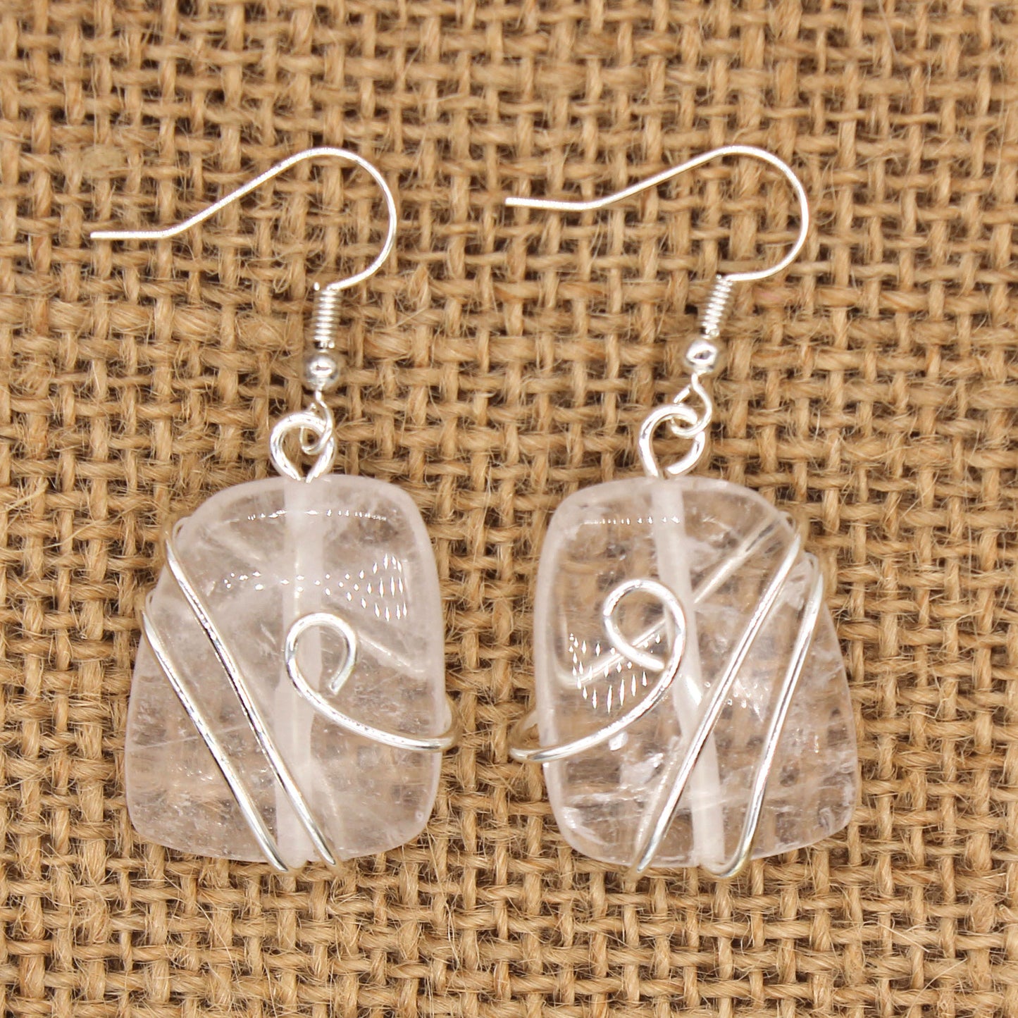 Clear Quartz Earrings - Silver Color Plated Brass- Size 25x20mm - NEW222