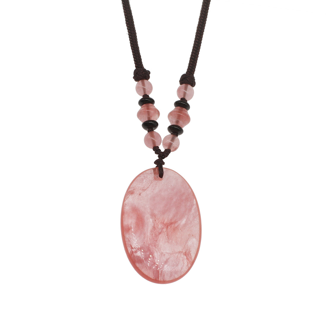 Oval Rose Quartz Gemstone Pendant with Necklace - 42x28x6mm - Length 12 inch - 28g - NEW1021