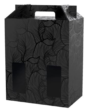 Black Leaves - Foglie Design 6 WINE Bottle Carriers 750ml CORRUGATED (20 per case) NEW421