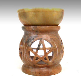 Pentacle Carved SOAP STONE Aroma Lamp - Oil Burner - 3 inch