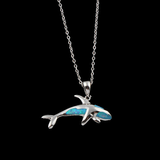 Orca Pendant with Opal with 19 inch Chain all Sterling Silver .925