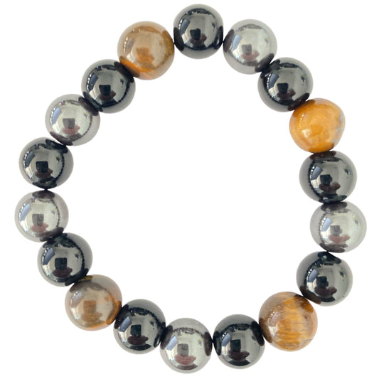 Hematite Tigers Eye & Obsidian - 10mm Bead Stretch Bracelet - 6.5 inch - China - NEW224