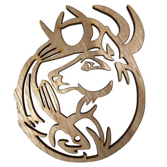 Deer Stag Cutout Wood Hot Pad - Crystal Charging Plate Tray - Natural - 6 inch - Made in China - NEW423