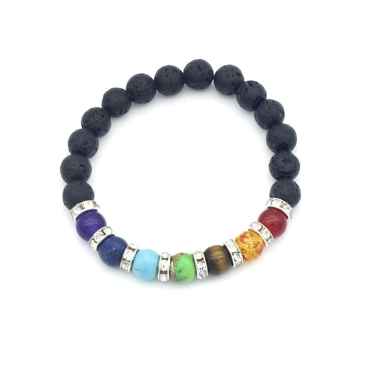 Gemstone Bracelet with Lava & Chakra Colors - 8mm 7 Inch - China