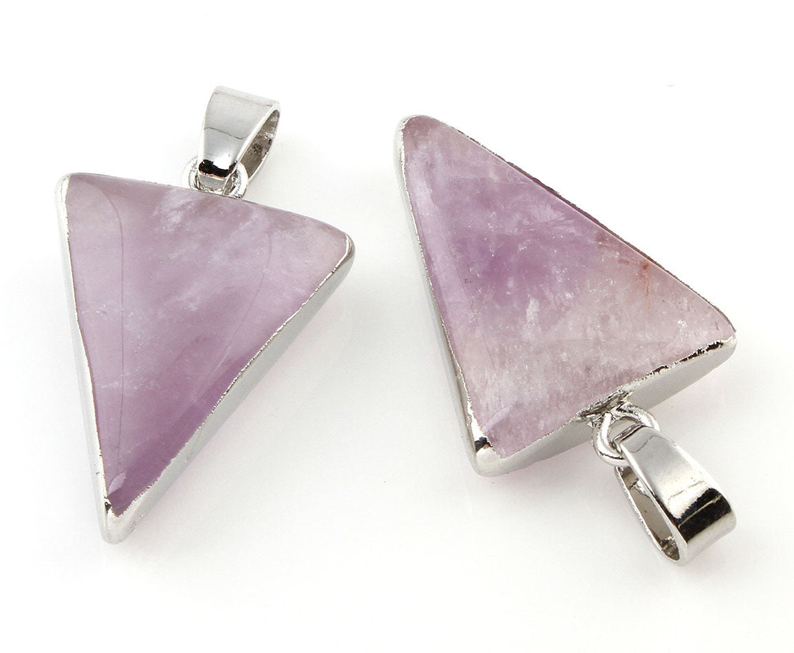 Triangular Amethyst Pendant with iron bail - Platinum Color Plated Natural