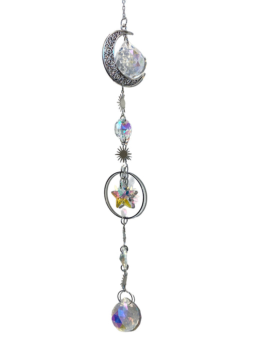 K9 Aura Crystal Hanger Suncatcher Silver Color Twinkle Hanger with Moon & Stars - Long - 40cm - China - NEW123
