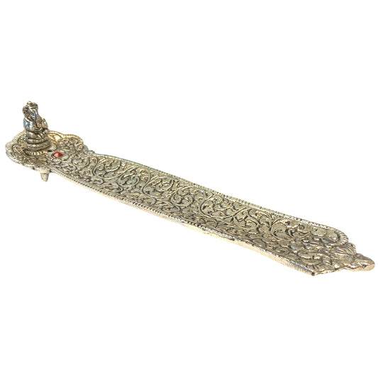 Ganesh - Silver Metal Incense Stick Burner - 9.25 inch Long - NEW423