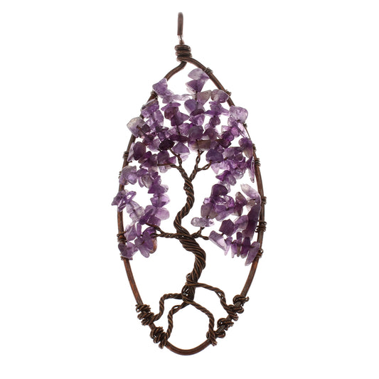 Tree Of Life Pendant - Brass with Amethyst Gemstone, Antique Copper Plated