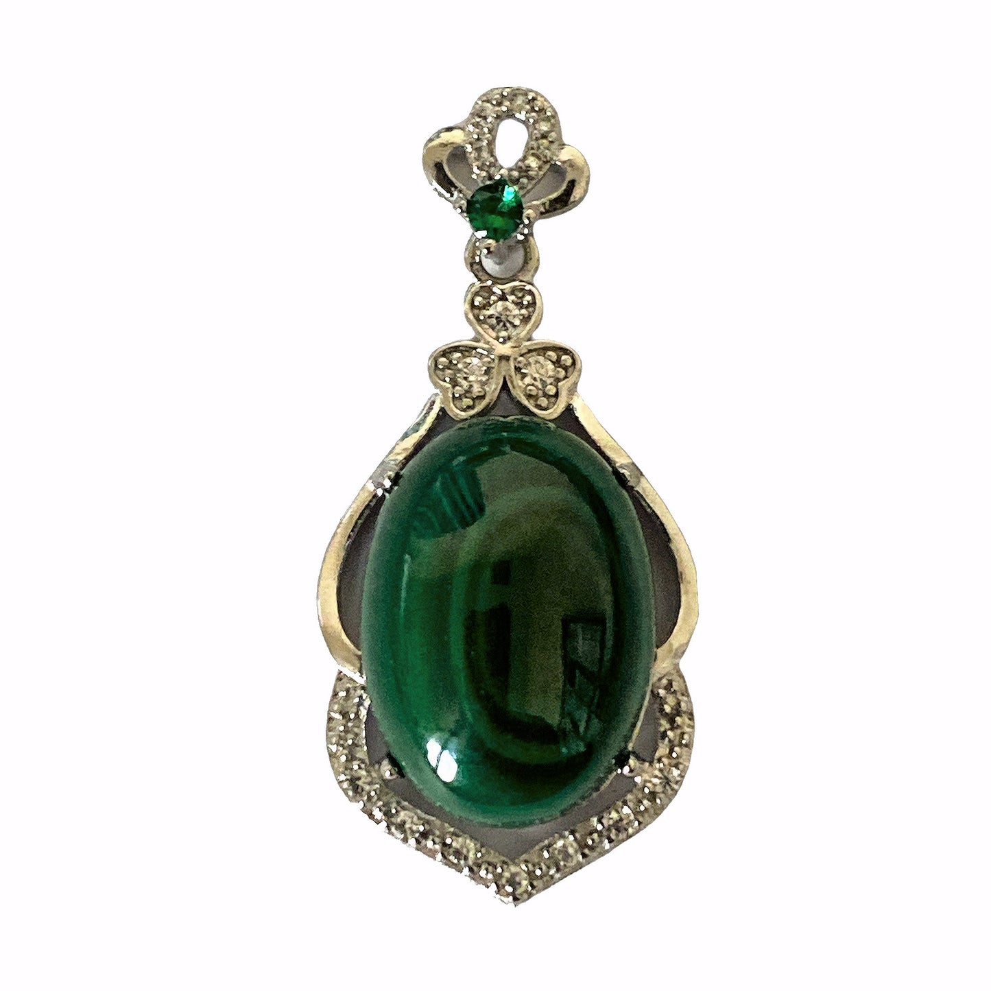 Malachite Oval Pendant with Rhinestones - Silver Color Plated Metal - 35x15mm - China - NEW922