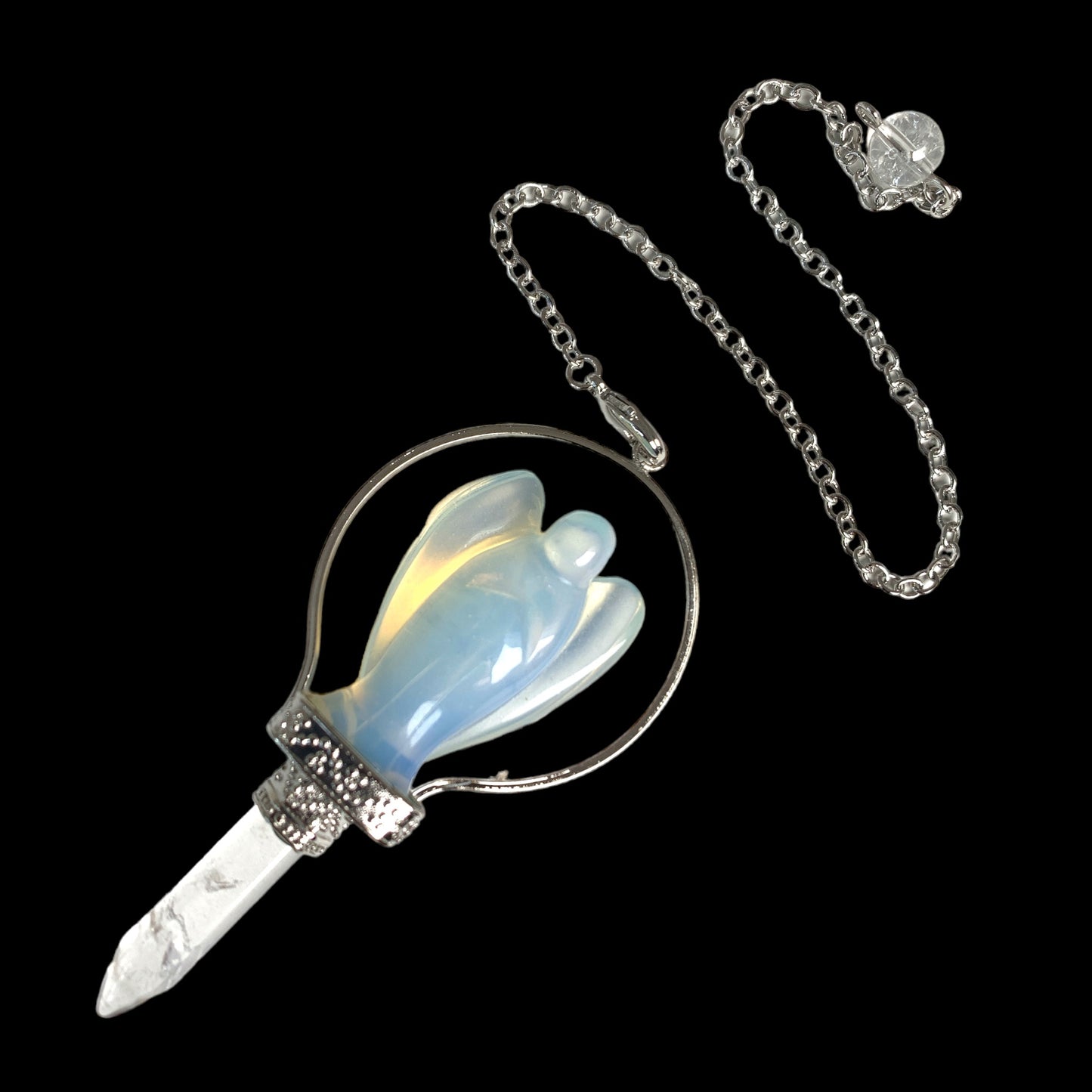 Opalite Angel Pendulum - Platinum Colour Plated - Synthetic