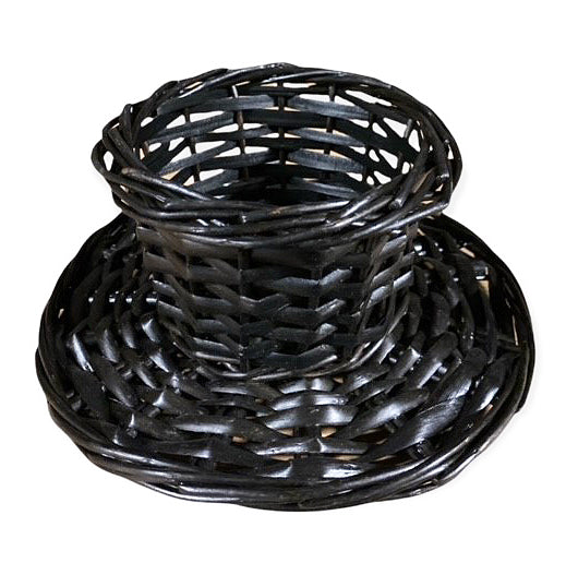 Top Hat Round Willow Planter Baskets - Black - 8.5 base x 5.5 top x 4 inch deep (No Ribbon) - NEW121