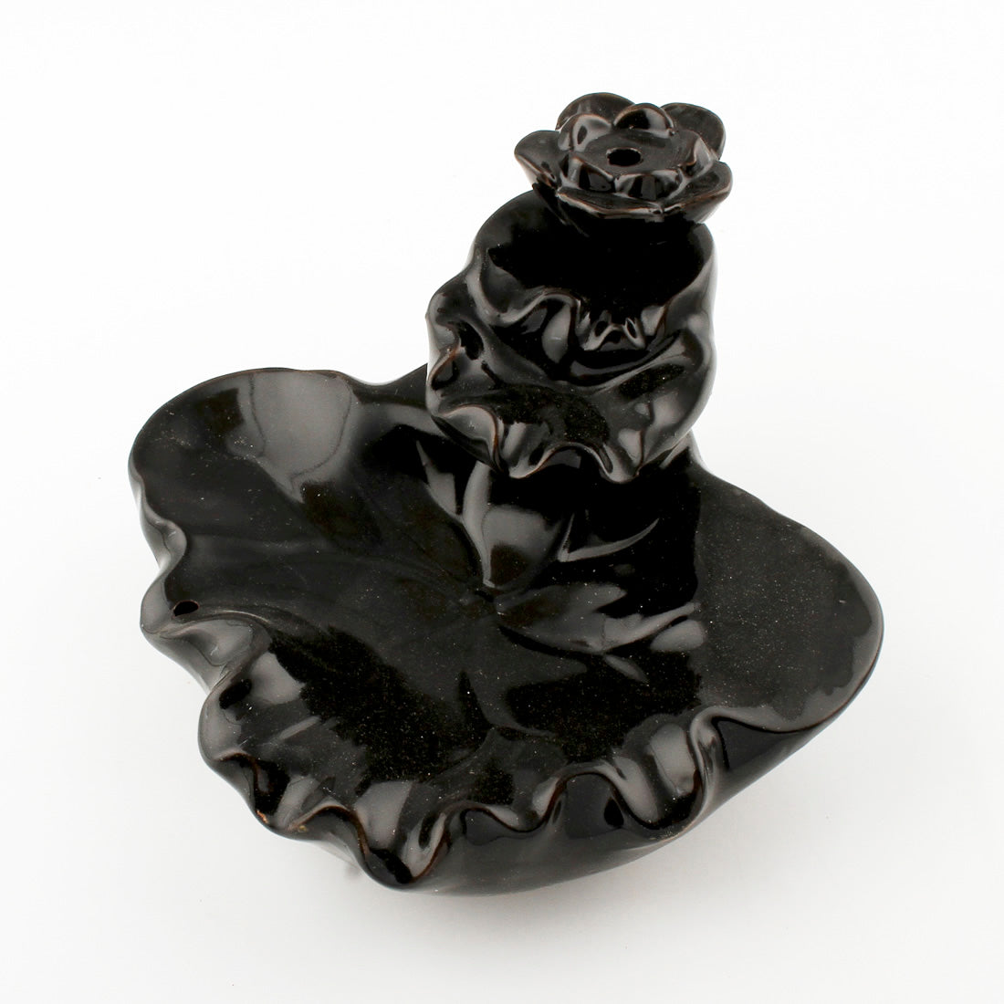 Porcelain Backflow Incense Holder -  Flower with Curved Leaves