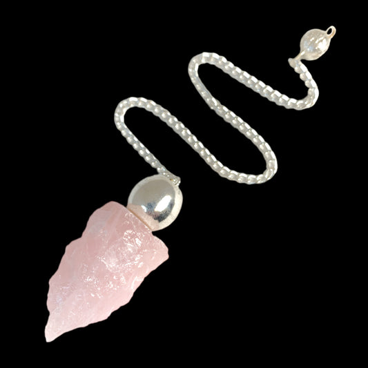 Raw Rose Quartz Silver Pendulum - 30-50mm 20g - India - NEW1021