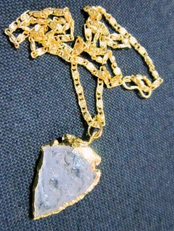 Clear Quartz Gold Bezel Arrowhead Pendant - 1 inch - with Gold Toned Metal Necklace 10 grams