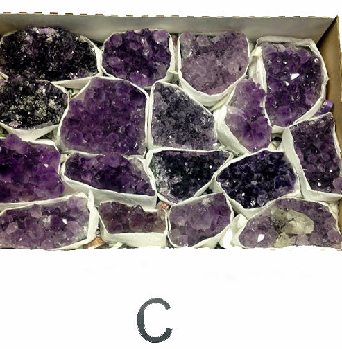 Amethyst Druzy Cluster Flat Box - Approx. 1,5 kg & 15 pieces per Large box 24,5 x 16,5 cm - BRAZIL - NEW122