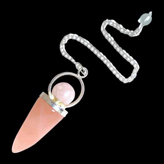 Rose Quartz Ball & Cone Pendulum with Chain - 40-50mm 25g - NEW422