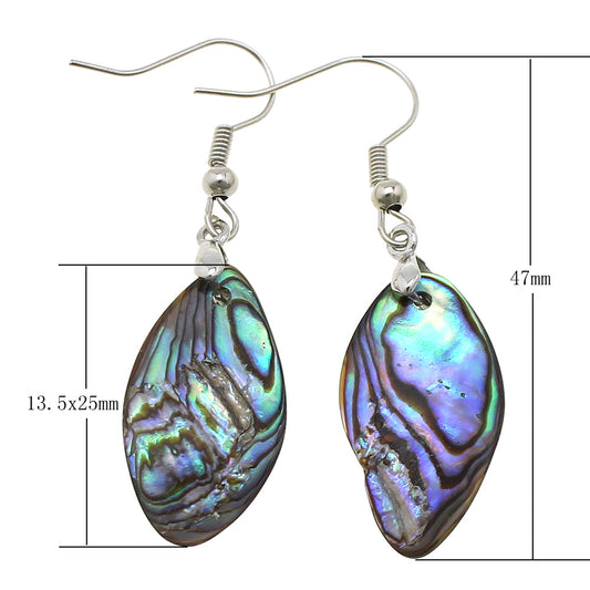 Abalone Shell Earrings with brass hooks - Platinum color plated - Natural - 47mm