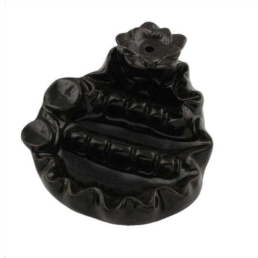 Porcelain Backflow Incense Holder - Winding River with Flower - 9x9x4.5cm
