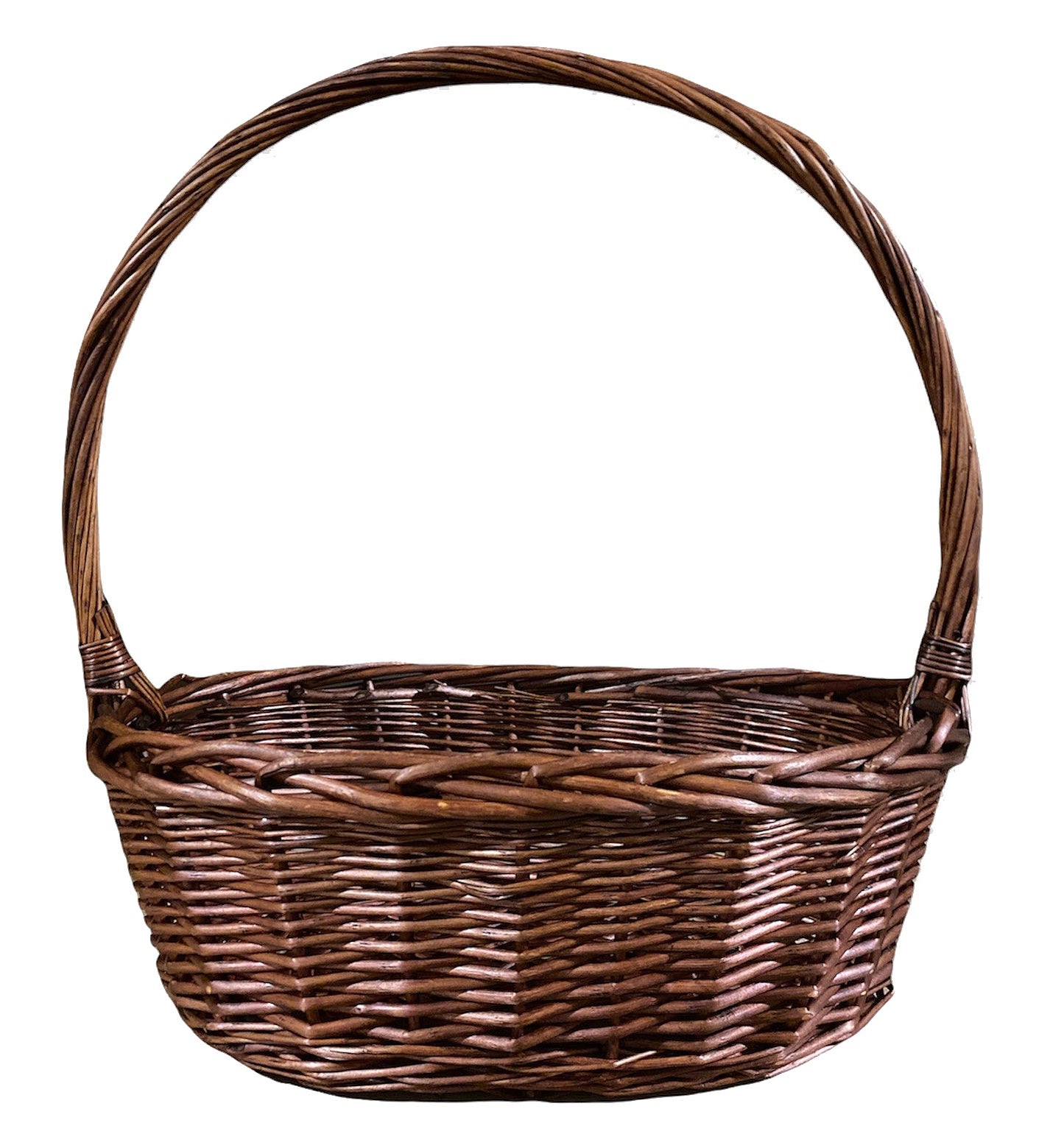 WILLOW OVAL BASKET STAINED 14x11x5x16 HH