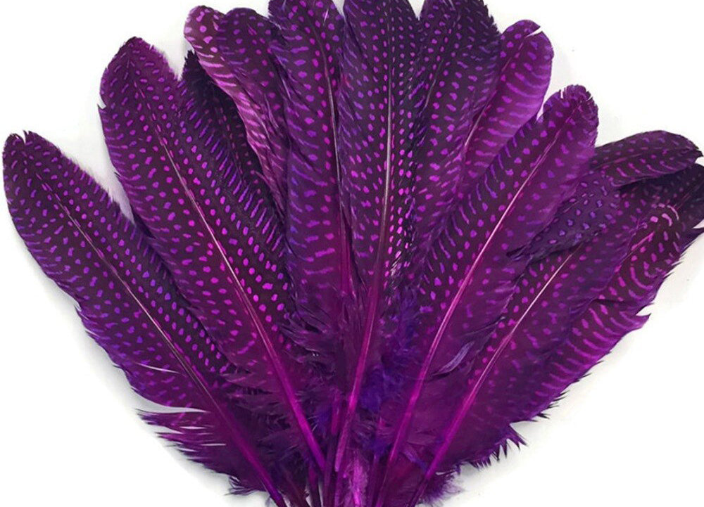 GUINEA FOUL WING FEATHERS NATURAL 6 to 8 inch - Purple