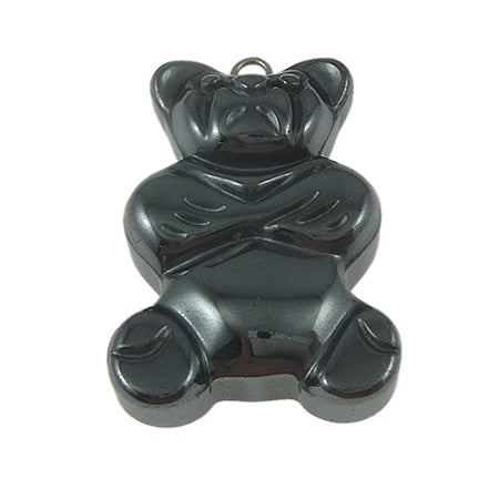 No Magnetic Hematite Bear Pendant with iron hanger Grade A - 20.5 x 32 x 8mm 2mm hole