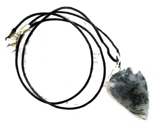 Moss Agate Arrowhead 1" to 1.5" with NECKLACE - NEW1020