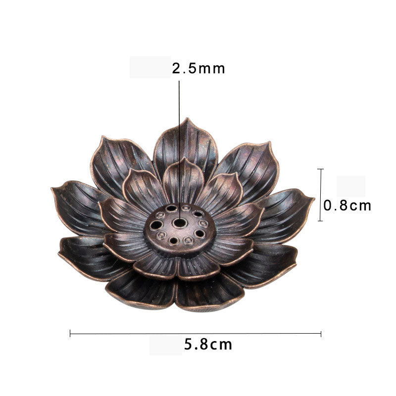 Lotus Brass Incense Burner - Antiqued Brown - 5.5 cm - NEW922