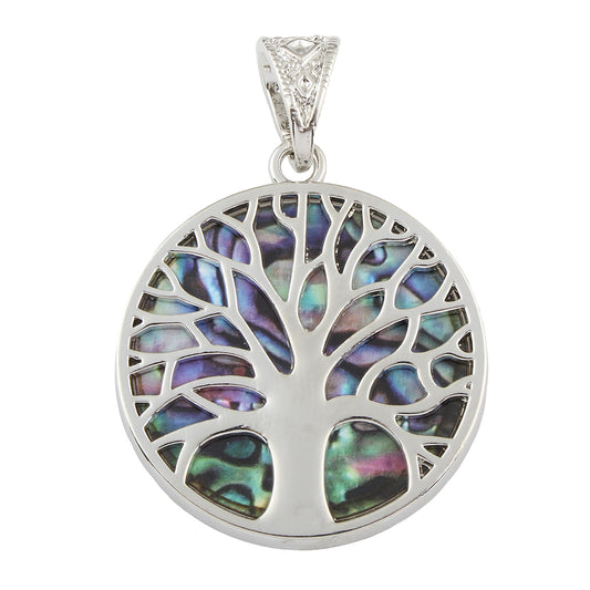 Abalone Shell Tree Of Life Pendant - Platinum Colour Plated