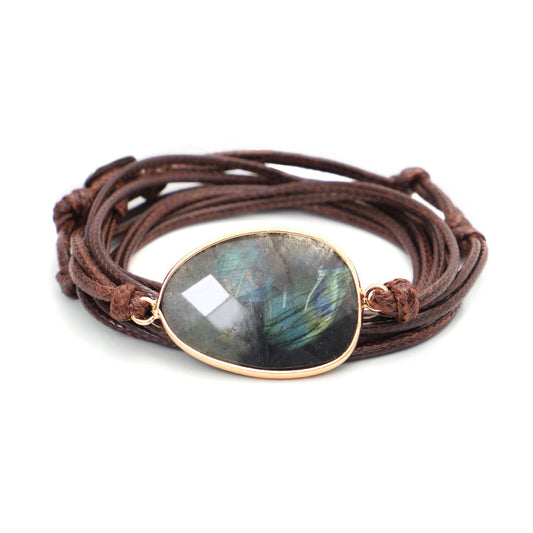 Gemstone Bracelets, Labradorite, with leather cord, fashion jewelry - NEW222