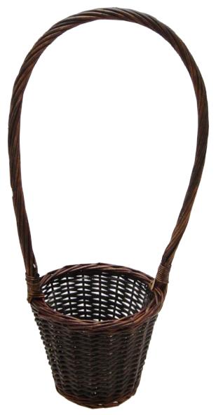 Round Willow Planter Baskets With H/H - Stained Brown - 5 inches - NEW121