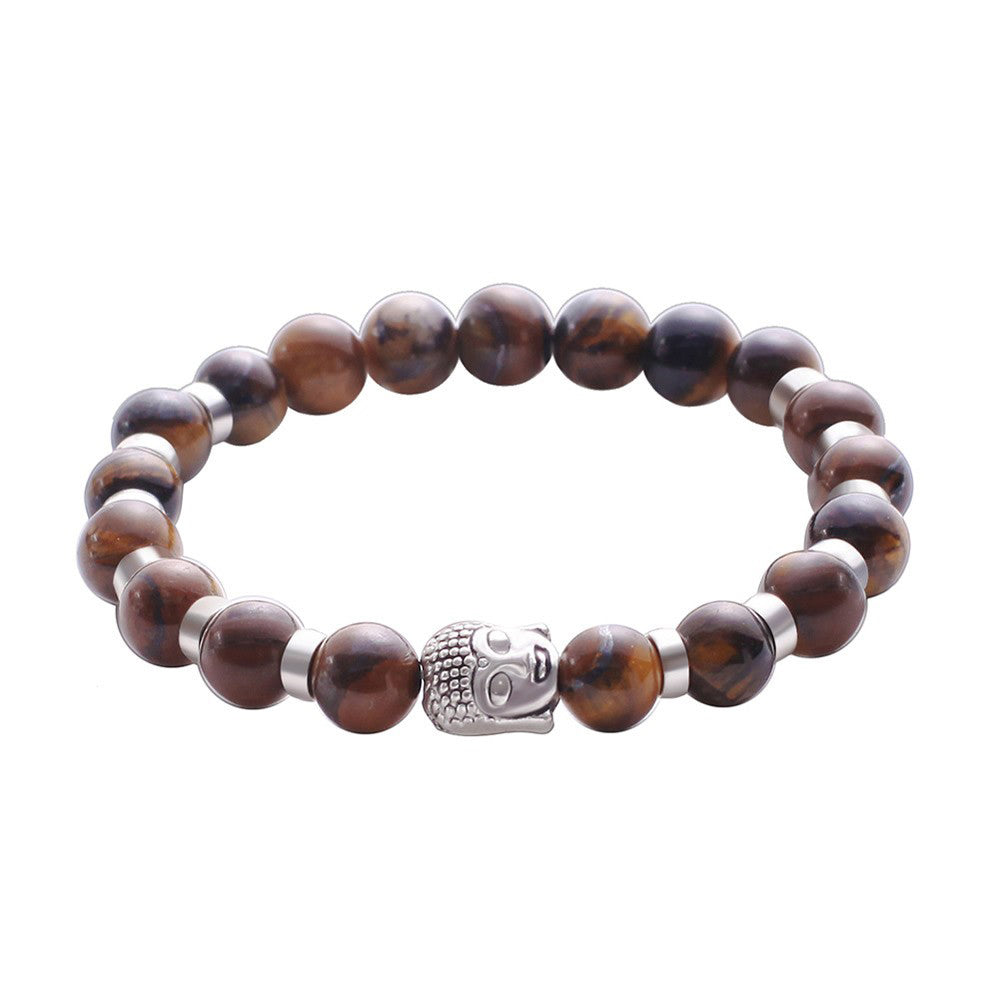 Wrist Mala, Tiger Eye with Zinc Alloy, Buddha, antique silver color plated, Buddhist jewelry, 157mm Approx. 6inch