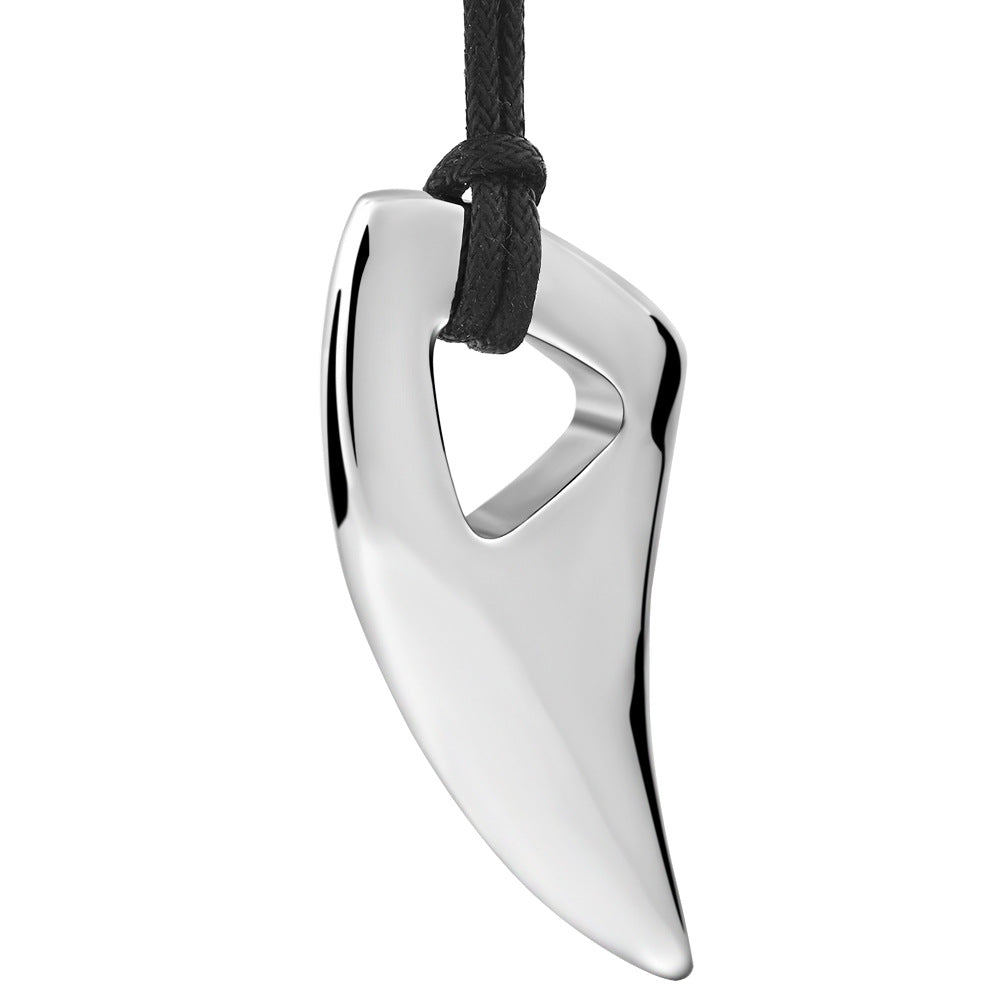 Wolf Tooth Stainless Steel Pendant Size:23x48mm with Waxed Cotton Necklace 23.6 Inch - NEW920