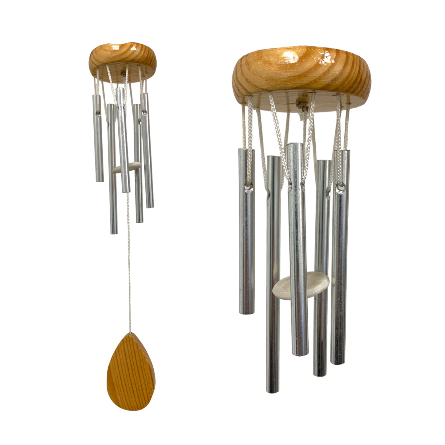 SILVER METAL AND WOOD - 13 INCH - SMALL WIND CHIME