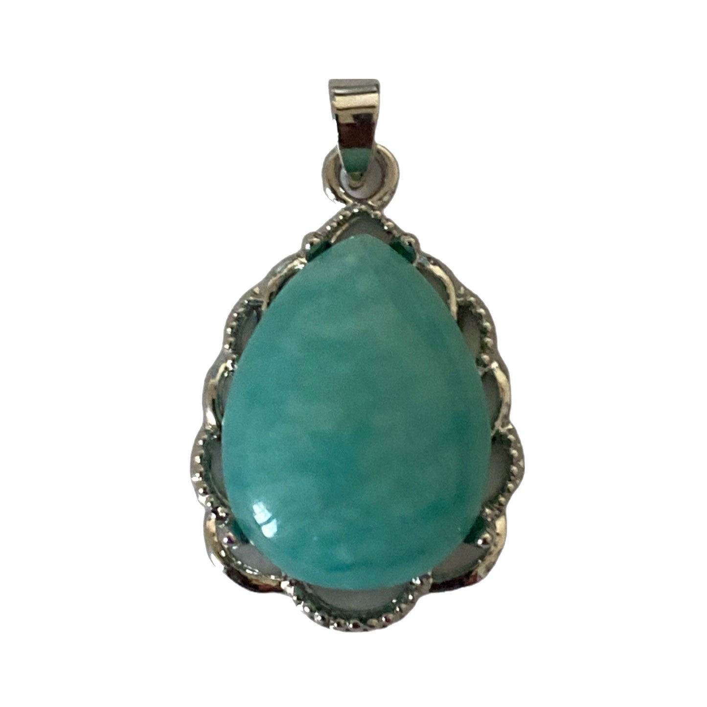 Amazonite Oval Tear Pendant - Silver Color Plated Metal - 25x18mm - China - NEW922
