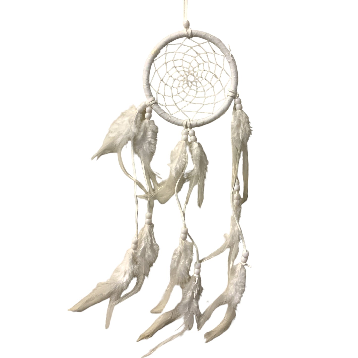 Fashion Dream Catcher Feather with Velveteen & Glass Seed Beads - WHITE - 400mm