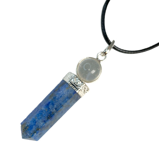 Lapis Lazuli with Quartz Cap Pendant With Cord - 45-50mm - India