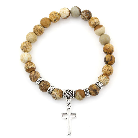 Picture Jasper Bracelet - Silver Coloured Spacers & Charm