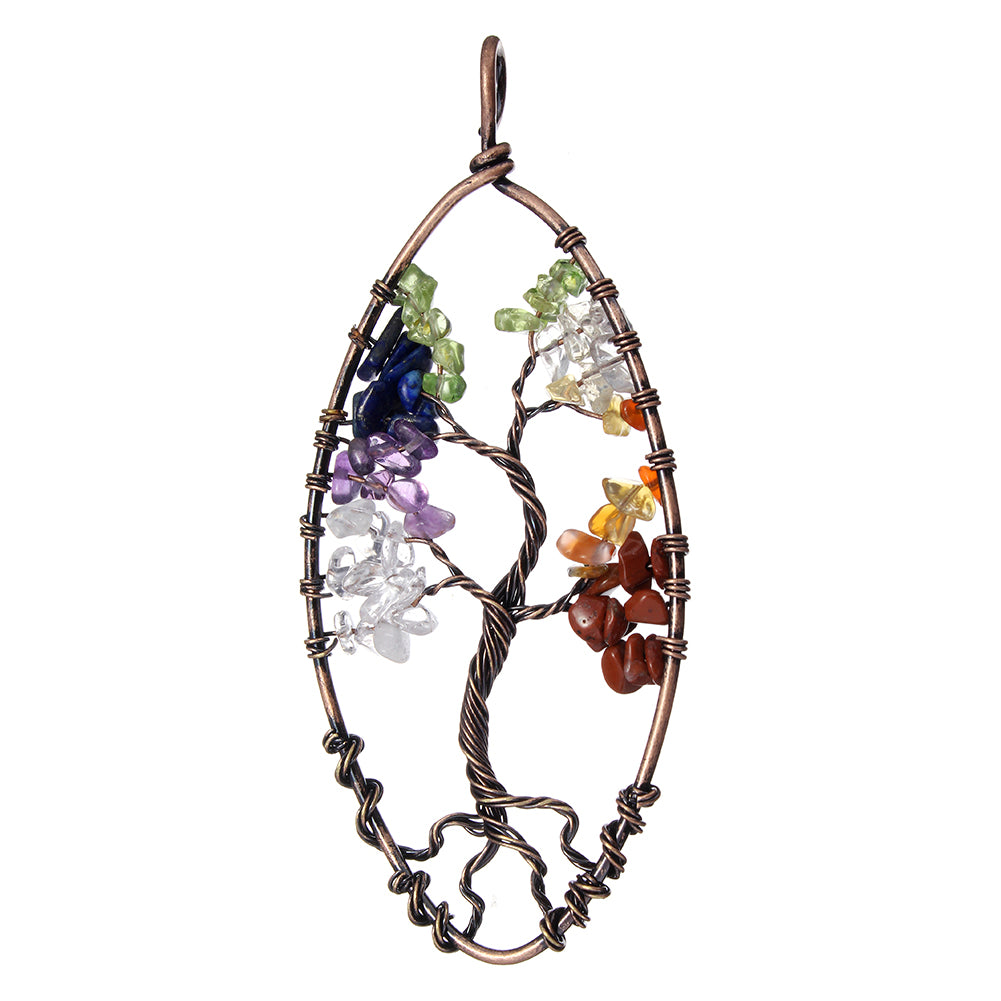 Tree Of Life Pendant - Brass with Mixed Gem Stones Gemstone, Antique Copper Plated
