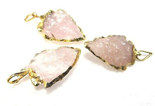 Rose Quartz Gold Electro plated Arrowhead Pedant - 1 to 1.25 inch 15 grams