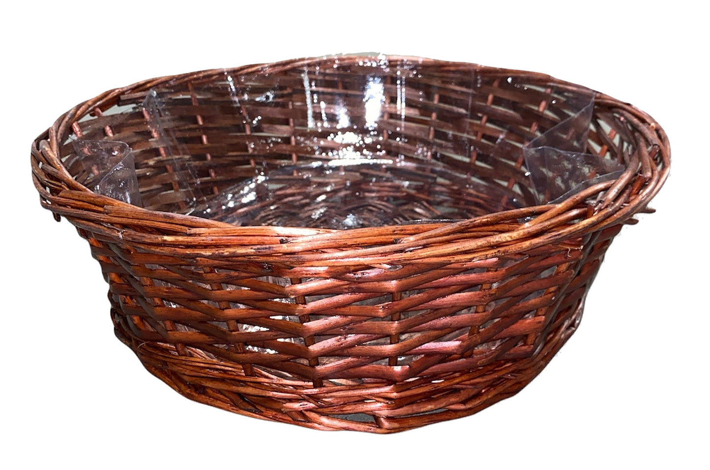 Round Split WILLOW TRAY - 10.36 x 4.78 inch deep - STAINED BROWN - with Hard Liner - fits a 18x24 basket bag - NEW222