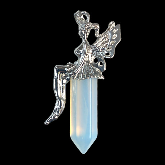 Fairy Design Pendant - Opalite Point - Silver Color Plated Metal - 50mm - China - NEW1022 - Synthetic