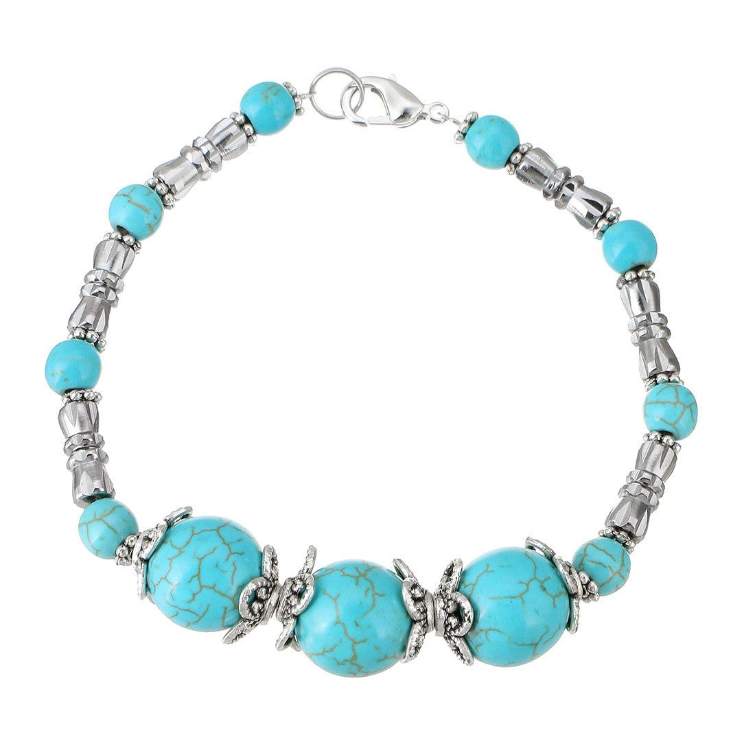 Turquoise Howlite Bracelet - Brass Silver Color Plated - 8 inch - China - NEW922