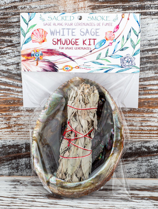 Smudge Kit - 5 Inch Pink Abalone Shell With 4 inch White Sage Stick Bundle