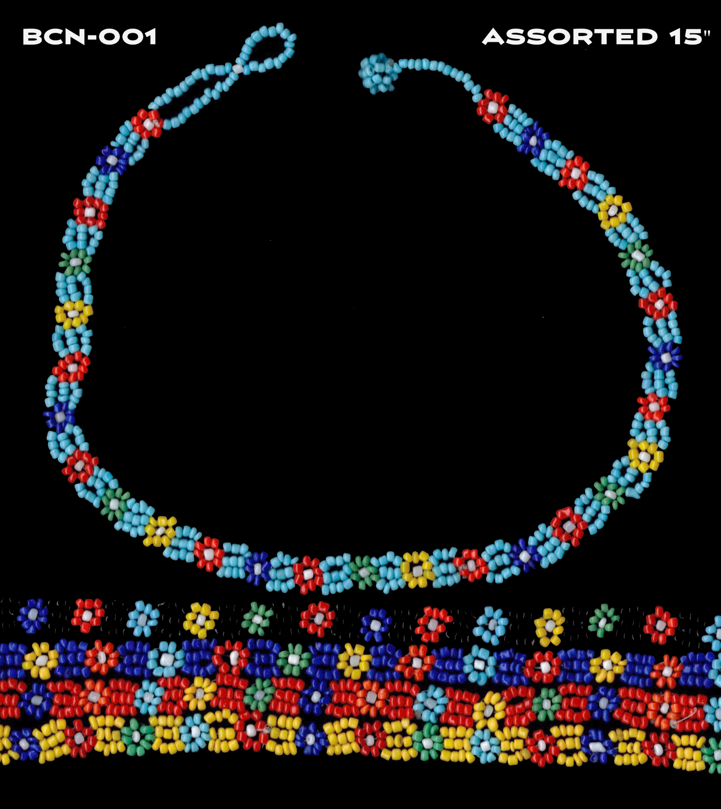 15 inch MULTI COLORED BEAD NECKLACE - Packed in 12 assorted