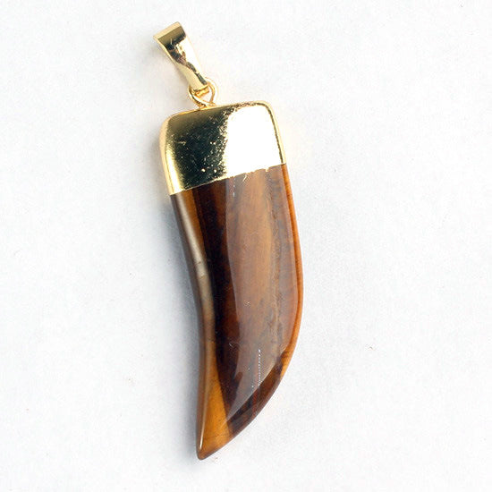 Tiger's Eye Bear Tooth Pendant - Brass - Gold Colour Plated