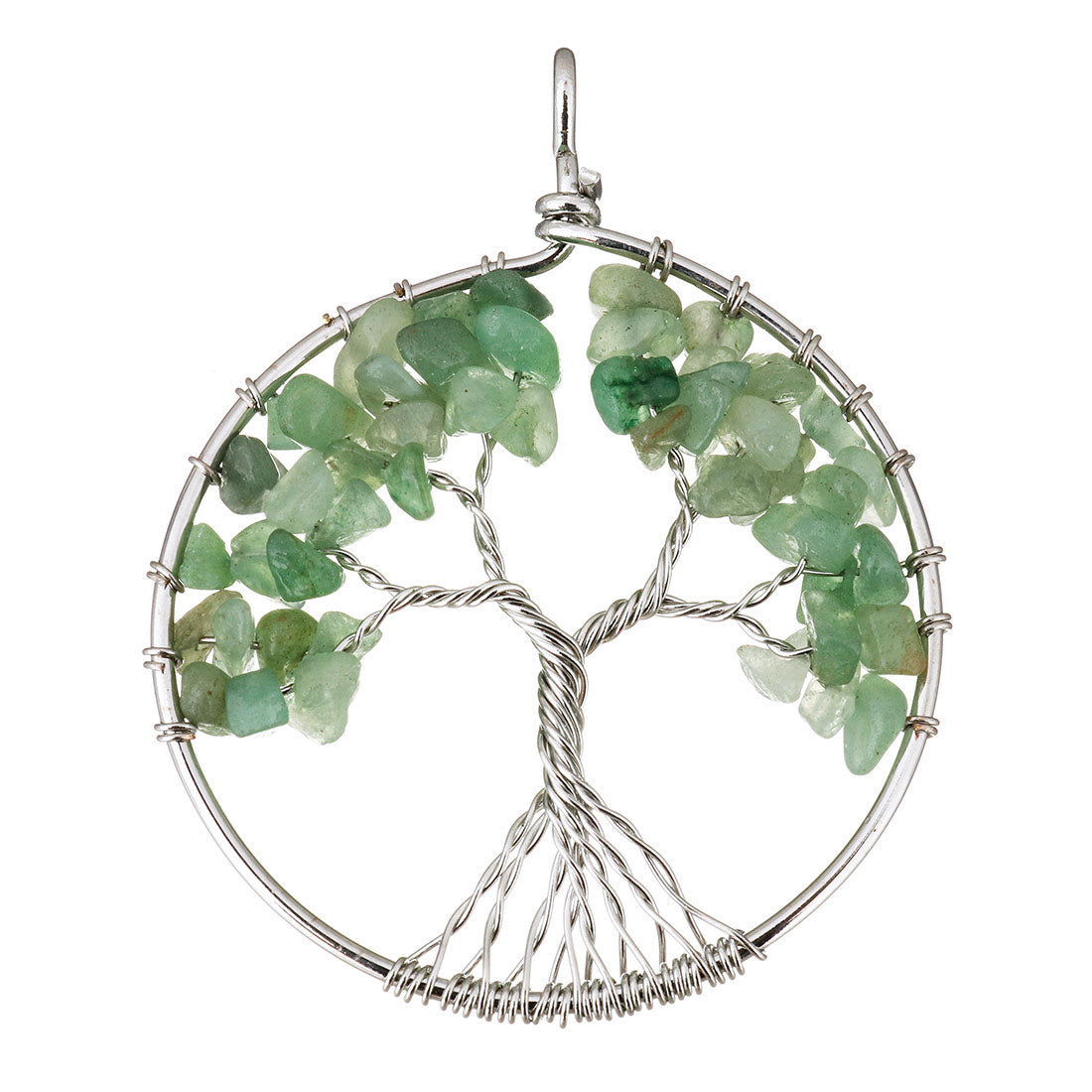 Green Aventurine Tree Of Life Pendant - Brass - Plated - Round