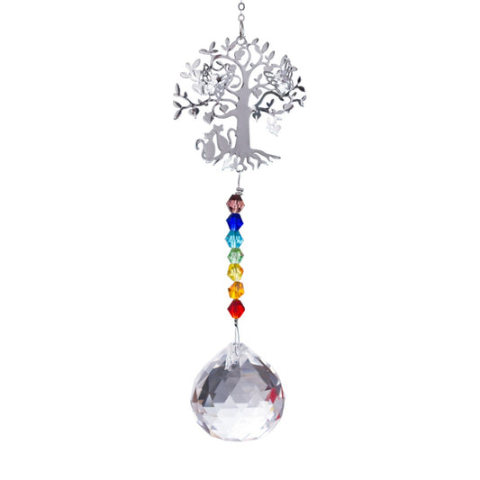 K9 Crystal Hanger Suncatcher Chakra w Tree and Butterflies Style 5 - 13 inch - NEW523